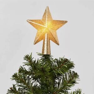 Glitter Mini Star Lit Christmas Tree Topper Gold Light Up 4.7" Holiday Decor